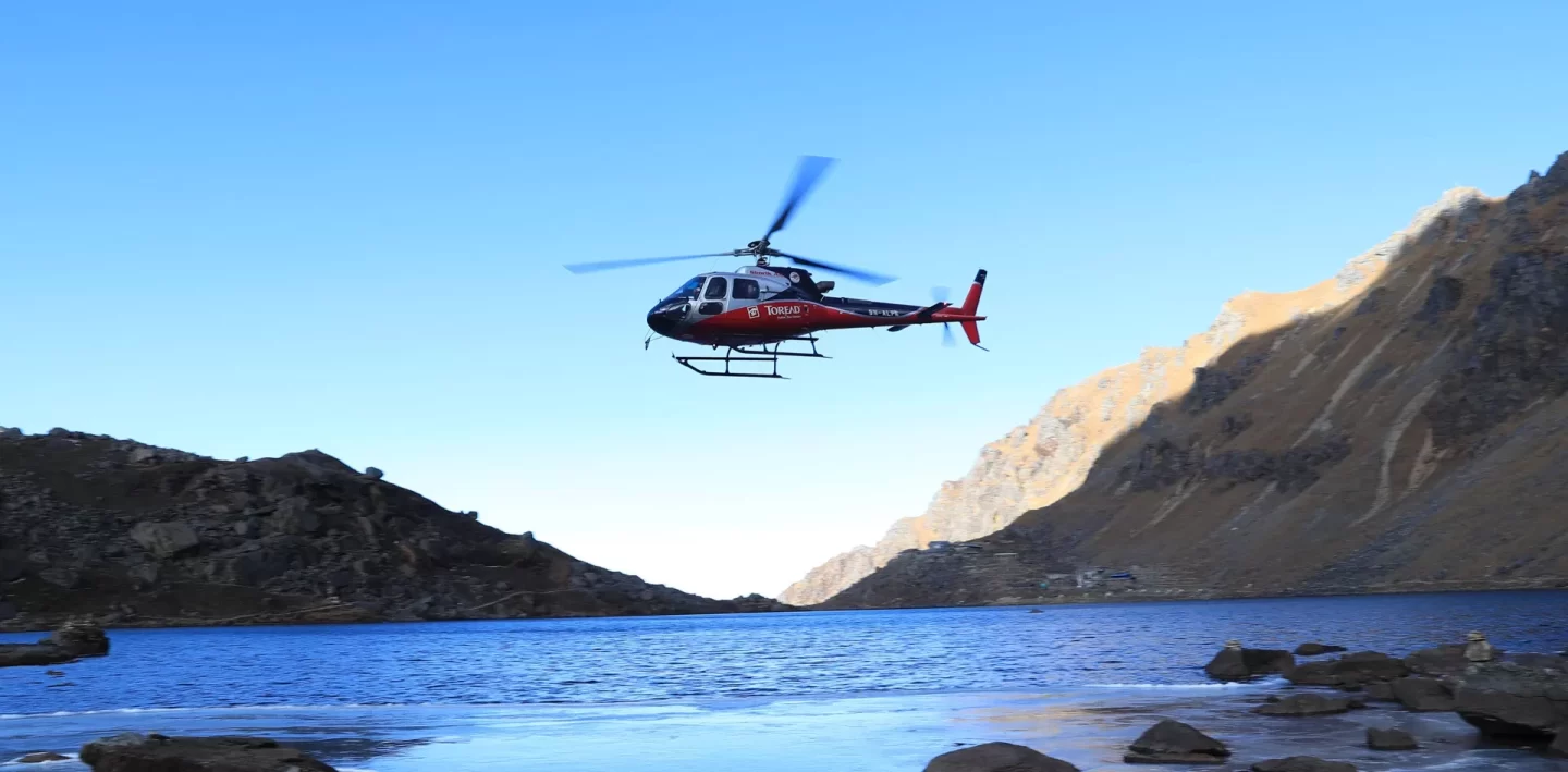 Helicopter above Gosainkunda Lake - Gosainkunda Heli Tour