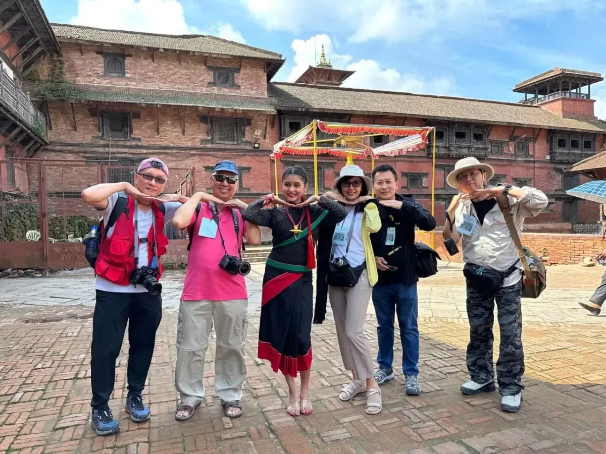 Nepal Photography Tour guests with Newari Model for Photoshoot