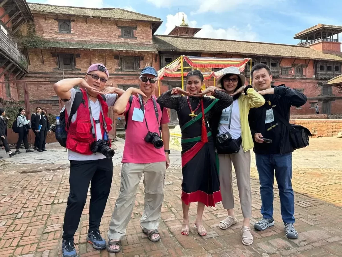Nepal Photography Tour guests with Newari Model for Photoshoot