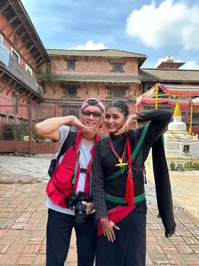 Nepal Photography Tour guests with Newari Model for Photoshoot